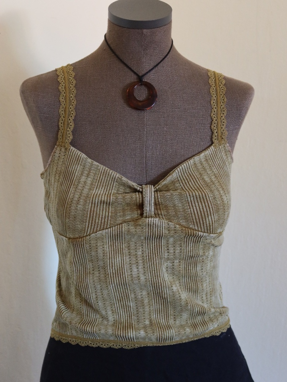 Olive Green Lace Trim Bow Front Cami Top